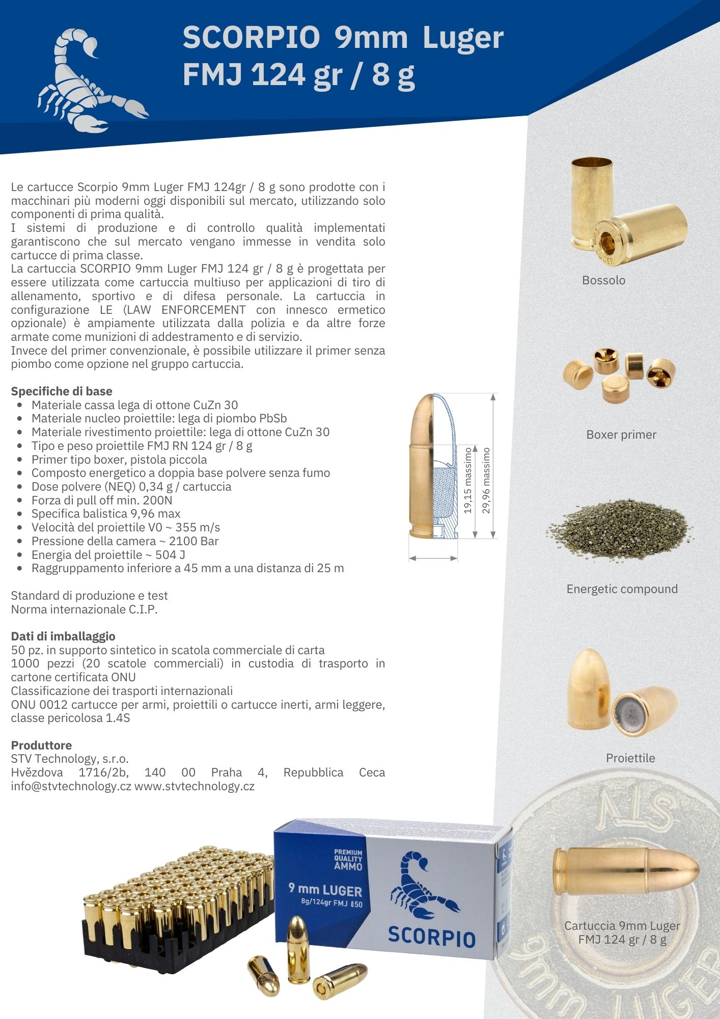 STV SCORPIO MUNIZIONI 9MM LUGER 124GR 50PCS FMJ
